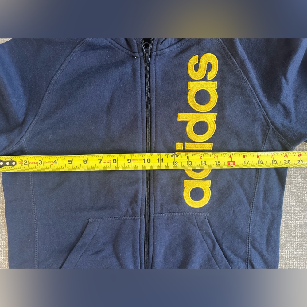 Adidas Kids Full Zip Hoodie Navy Yellow Logo Sweatshirt New With Tags - Picture 10 of 11